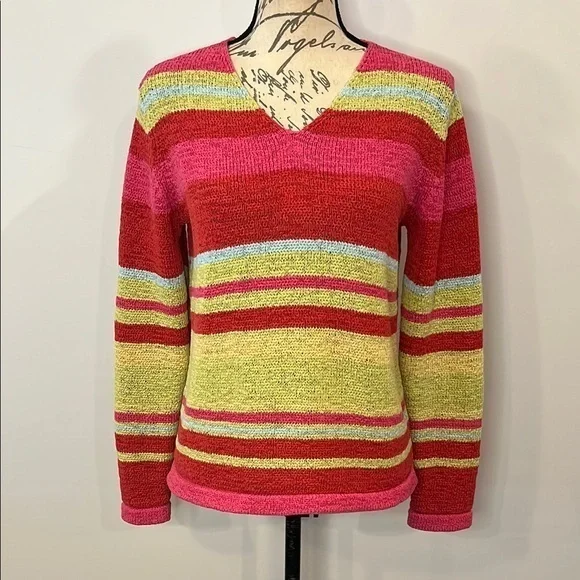 Vintage Lilly Pulitzer silk stretch knit striped sweater M - Picture 1 of 7